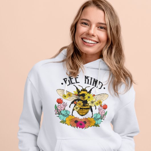 Pull À Capuche Fleurs sauvages graphiques décontractées Bee Kind