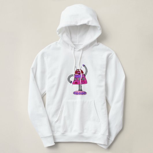 Pull À Capuche Frankie Robot : Rose sur blanc (Design devant)