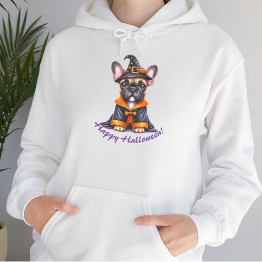 Pull À Capuche Frenchie Halloween Robe Violette Chapeau de Sorciè