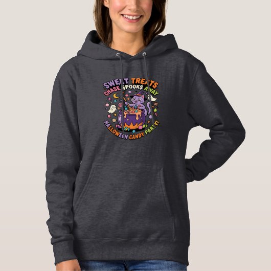 Pull À Capuche Friandises d'Halloween Chaudron de friandises effr (Devant)
