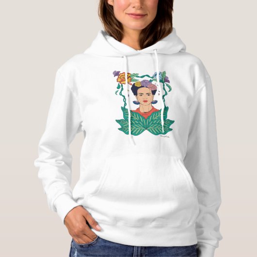 Pull À Capuche Frida Kahlo Graphisme du cadre floral (Devant)