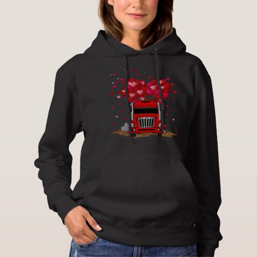Pull À Capuche Funny Red Truck Lover Heart Shape Red Truck Valent (Devant)