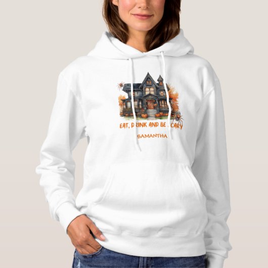 Pull À Capuche Funny rétro Halloween Maison éffrayante hantée (Devant)