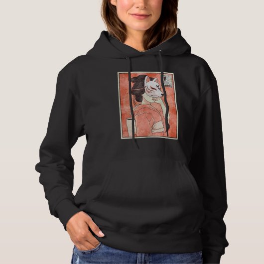 Pull À Capuche Geisha Kitsune Fox Masque japonais esthétique (Devant)