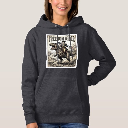 Pull À Capuche George Washington patriotique à cheval sur T-rex L (Devant)