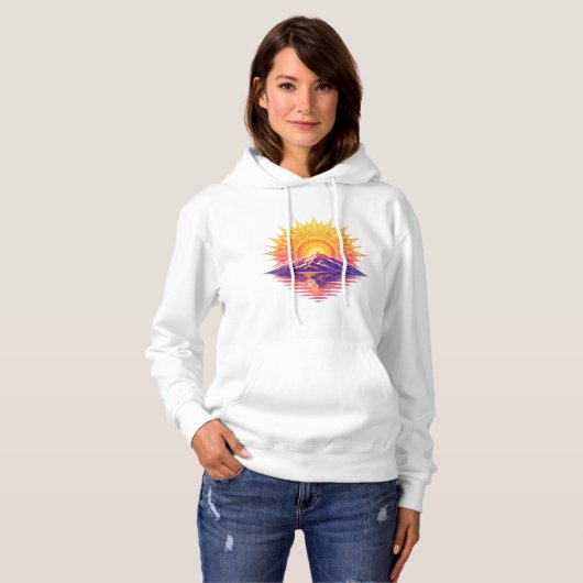 Pull À Capuche Golden Boho Mandala Sun Mountain Sunset Reflection (Devant entier)