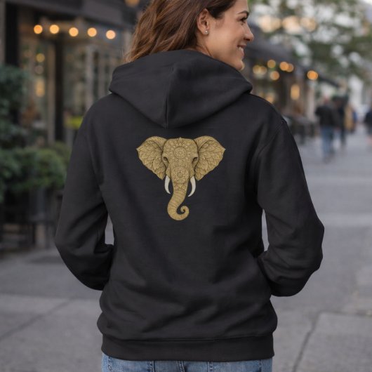 Pull À Capuche Golden Mandala Elephant - Boho Graphic Art Print