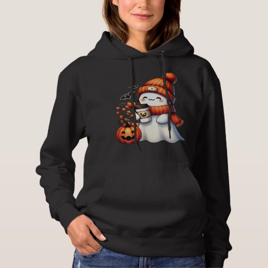 Pull À Capuche Goule mignon buvant du café Halloween Goule Café (Devant)