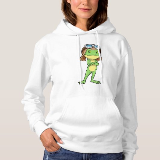 Pull À Capuche Grenouille comme pilote avec Casquette et lunettes (Devant)