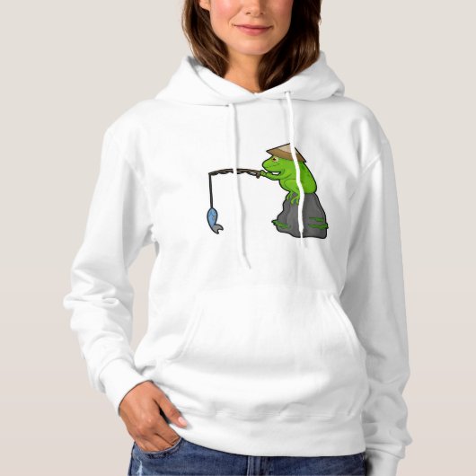 Pull À Capuche Grenouille sur pierre à la pêche avec bâtonnet de  (Devant)
