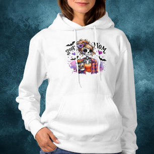 Pull À Capuche Halloween Éffrayant Maman Skeleton Messy Bun Custo