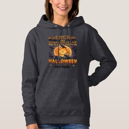 Pull À Capuche Halloween Pêche Heureuse Chats Noirs Citrouilles C (Devant)