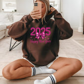 Pull À Capuche Happy New Year 2025 Coquette Glitter Pink Bow Cute