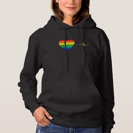 Pull À Capuche Heartbeat Rainbow Love LGBT Lesbian Gay Bisexual P (Devant)
