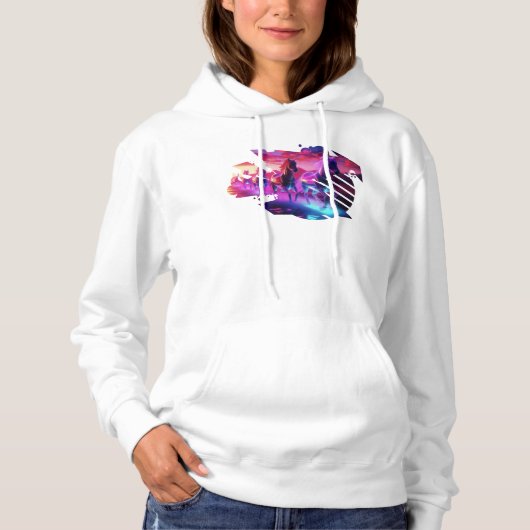 Pull À Capuche Herd électrique - Chevaux Synthwave v2 (Devant)