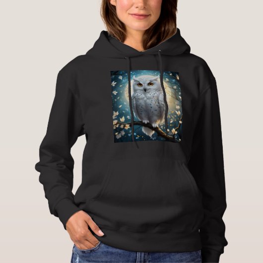 Pull À Capuche Hibou des neiges et lune avec éclat, (Devant)