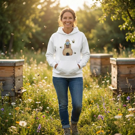 Pull À Capuche Hive d'abeille au miel avec fleurs bleues et abeil