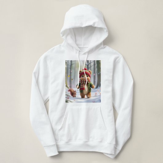 Pull À Capuche Hiver Neige blanche Arbres à fleurs roses Écureuil (Design devant)