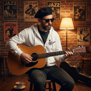 Pull À Capuche Homme portant un béret jouant de la guitare acoust