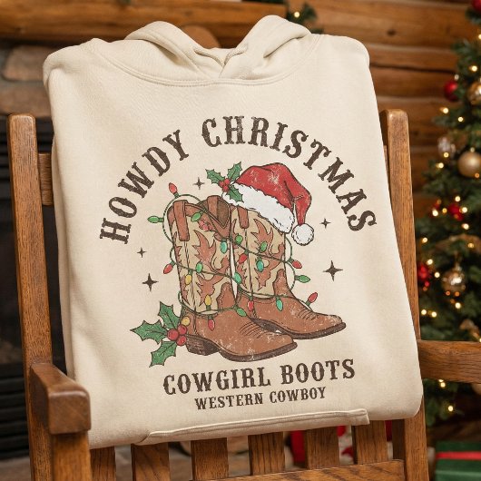 Pull À Capuche Howdy Christmas Cowgirl Boots Shirt,Retro Western