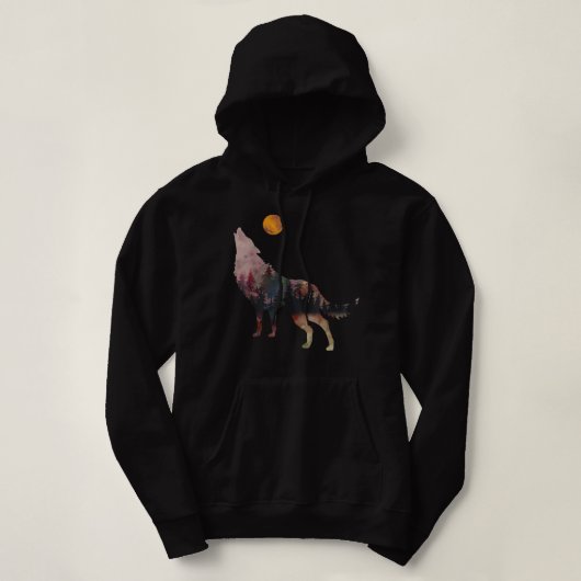 Pull À Capuche Howling Wolf in The Moon Sky Wolf Vikings Wild Lif (Design devant)
