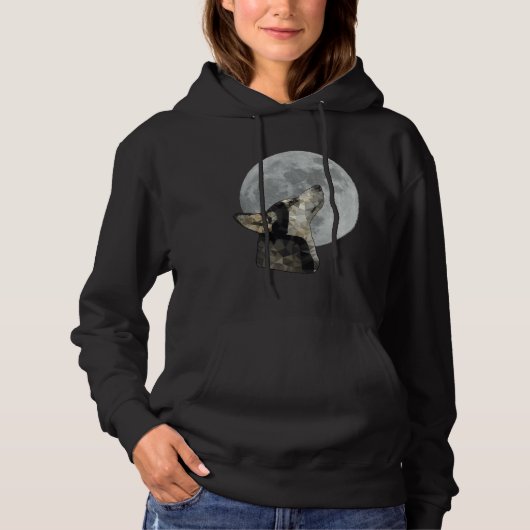 Pull À Capuche Husky basse Poly hurle à la lune (Devant)