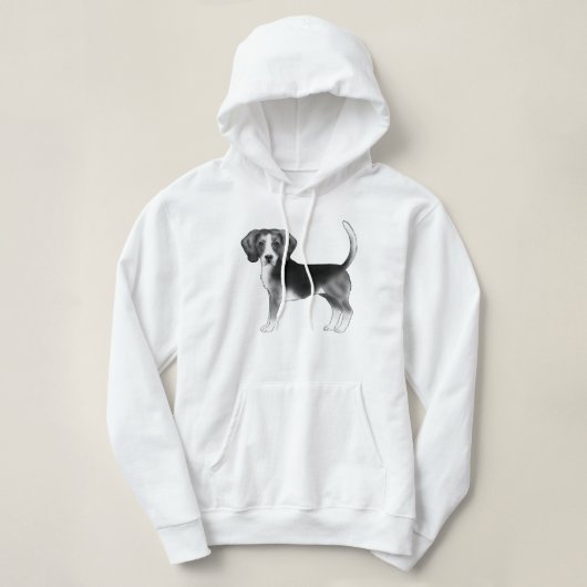 Pull À Capuche Illustration de chien Beagle mignon en noir et bla (Design devant)