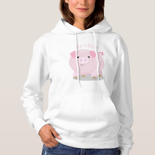 Pull À Capuche Illustration de cochon cartoon rose mignon au vent (Devant)