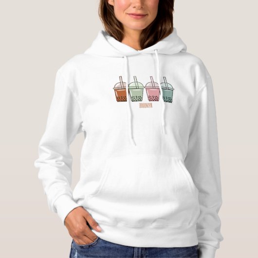 Pull À Capuche Illustration de dessin animé pour le thé de bulle (Devant)