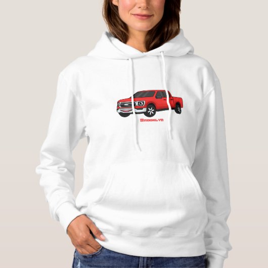 Pull À Capuche Illustration d'une camionnette rouge mou (Devant)