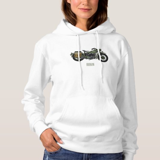 Pull À Capuche Illustration d'une moto de croiseur militaire (Devant)