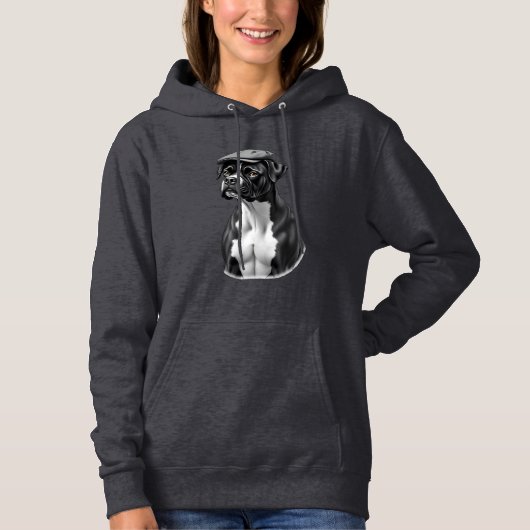 Pull À Capuche Illustration graphique monochrome de chien Boxer v (Devant)