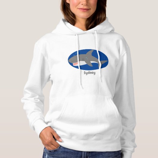 Pull À Capuche Illustration joyeuse du grand requin blanc (Devant)