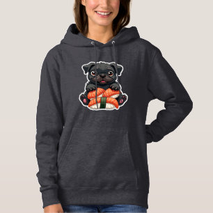 Pull À Capuche Illustration vectorielle de sushi de pug noir mign