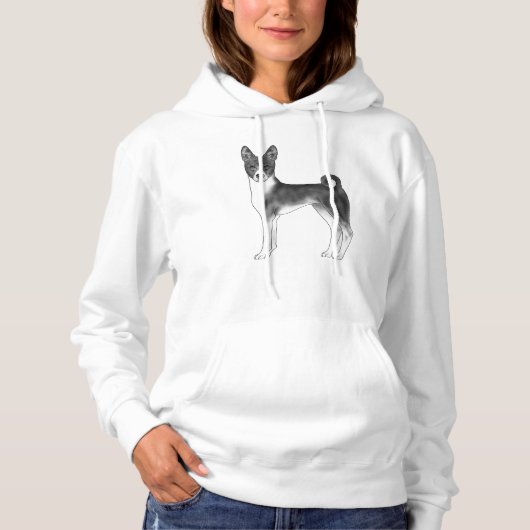 Pull À Capuche Image De Chien Basenji En Noir Et Blanc (Devant)