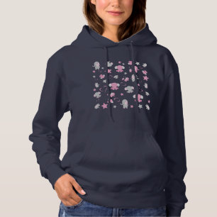 Pull À Capuche Impression de motif d'éléphant de bébé rose et gri