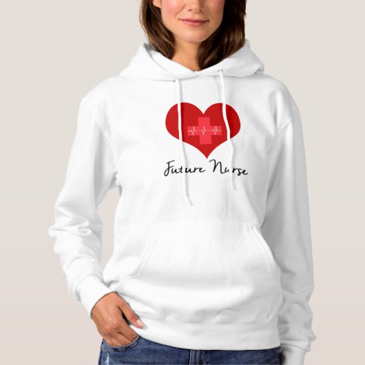 Pull À Capuche Infirmière future - Cœur EKG Croix-Rouge (Devant)