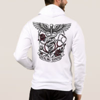 Infirmière tatouée audacieuse Crâne & Mains guéris