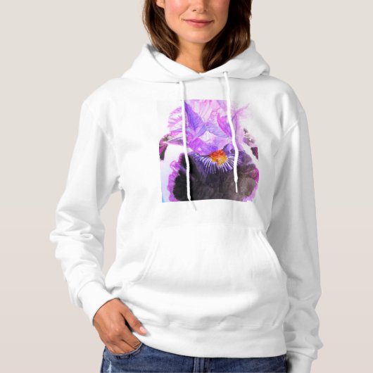 Pull À Capuche Iris Pourpre Fleur Aquarelle Florale Anniversaire (Devant)