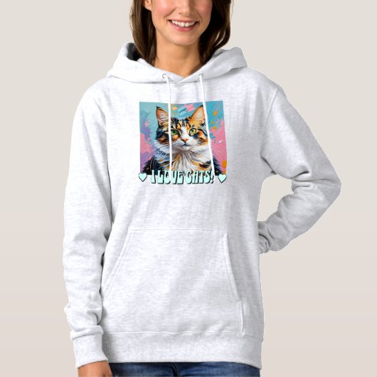 Pull À Capuche J'adore les chats ! (Devant)