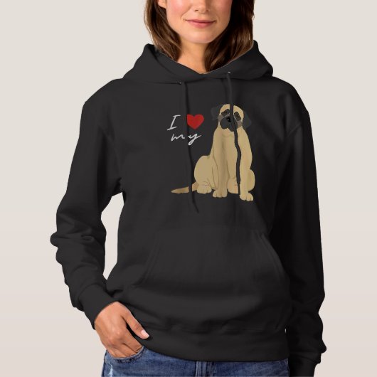 Pull À Capuche J'aime mon chien Mastiff Raglan Baseball (Devant)