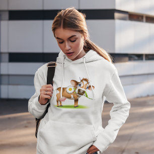 Pull À Capuche Jolie vache laitière de dessin animé avec fleur et