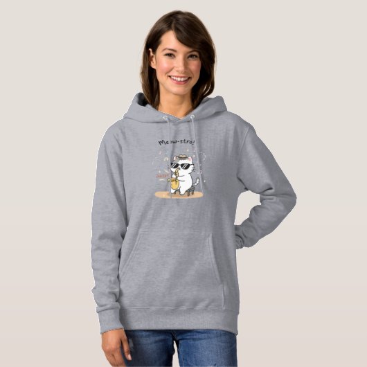 Pull À Capuche Joueuse de saxophone de jazz de chat drôle Mode fé (Devant entier)