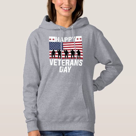 Pull À Capuche Joyeuse fête des vétérans Drapeau Silhouette Vecto (Devant)
