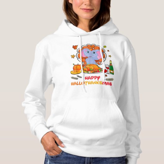 Pull À Capuche Joyeux Hallo Elephant Boire Vin Merci Cadeau (Devant)