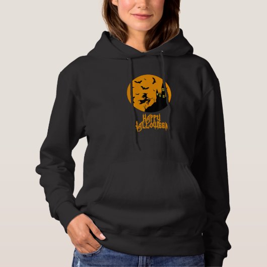 Pull À Capuche Joyeux Halloween Avec Sorcière Volante Et Bats (Devant)