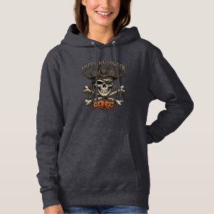 Pull À Capuche Joyeux Halloween Crâne de Pirate Os Croisés Citrou