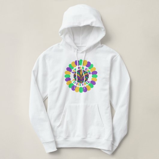 Pull À Capuche Joyeux Mardi Gras fleur de lis (Design devant)