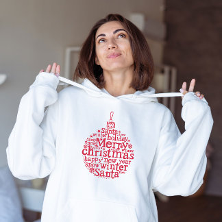 Pull À Capuche Joyeux Noël Arbre de la typographie design Red