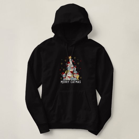 Pull À Capuche Joyeux Noël Arbre d'hiver Chats Père Noël Chat (Design devant)